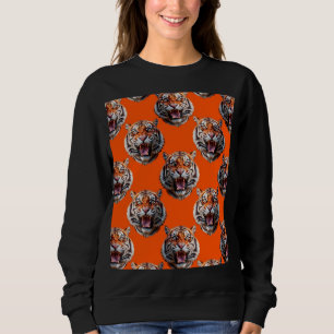 Tiger Head Pattern Design Orange Sweatshirt