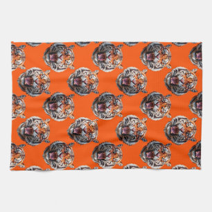 Tiger Head Pattern Design Orange Tea Towel