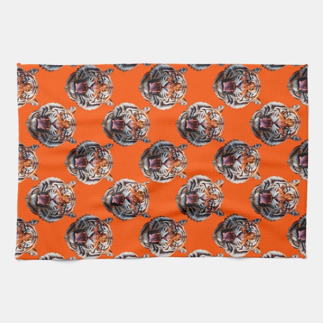 Tiger Head Pattern Design Orange  Tea Towel (Horizontal)