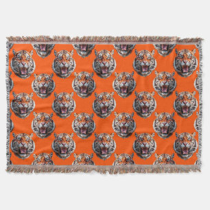 Tiger Head Pattern Design Orange Throw Blanket
