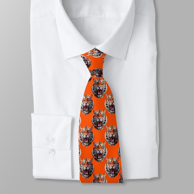 Tiger Head Pattern Design Orange  Tie (Creator Uploaded)