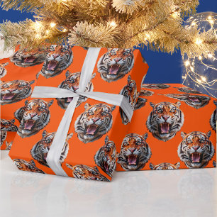 Tiger Head Pattern Design Orange Wrapping Paper