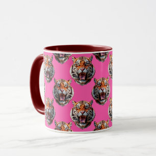 Tiger Head Pattern Design Pink Mug