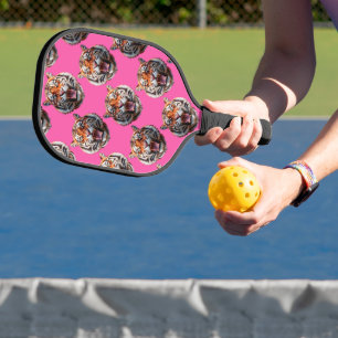 Tiger Head Pattern Design Pink Pickleball Paddle