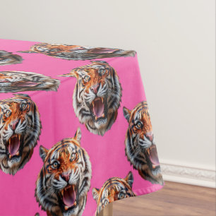 Tiger Head Pattern Design Pink Tablecloth