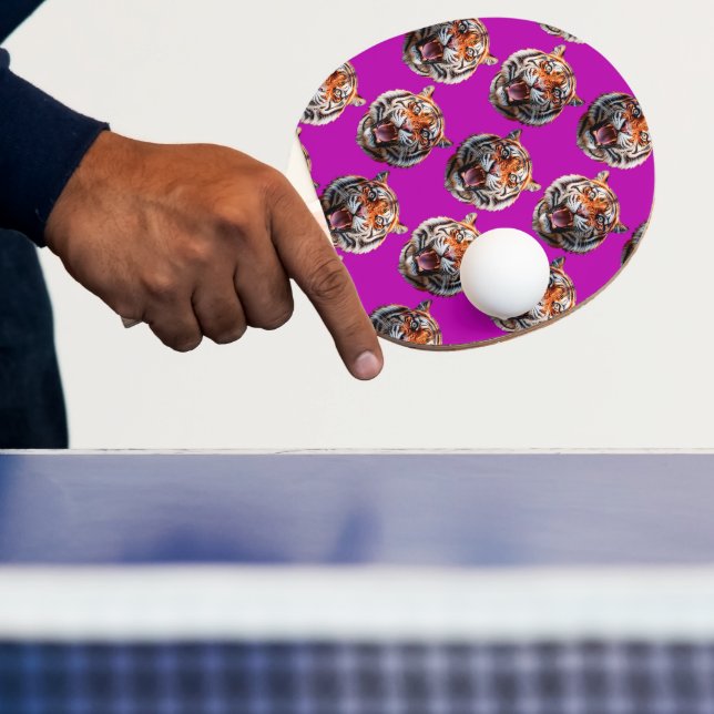 Tiger Head Pattern Design Purple  Ping Pong Paddle (Insitu)