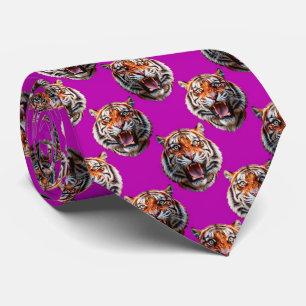 Tiger Head Pattern Design Purple Tie