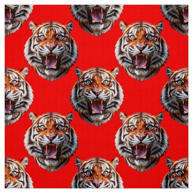 Tiger Head Pattern Design Red Fabric (Swatch)