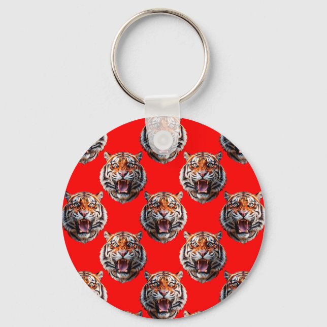 Tiger Head Pattern Design Red Key Ring (Front)