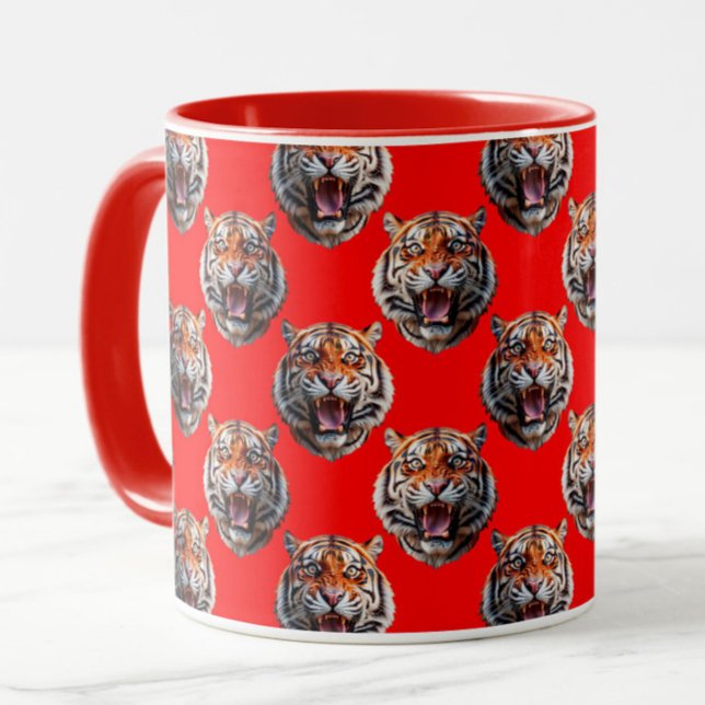 Tiger Head Pattern Design Red Mug (Creator Uploaded)