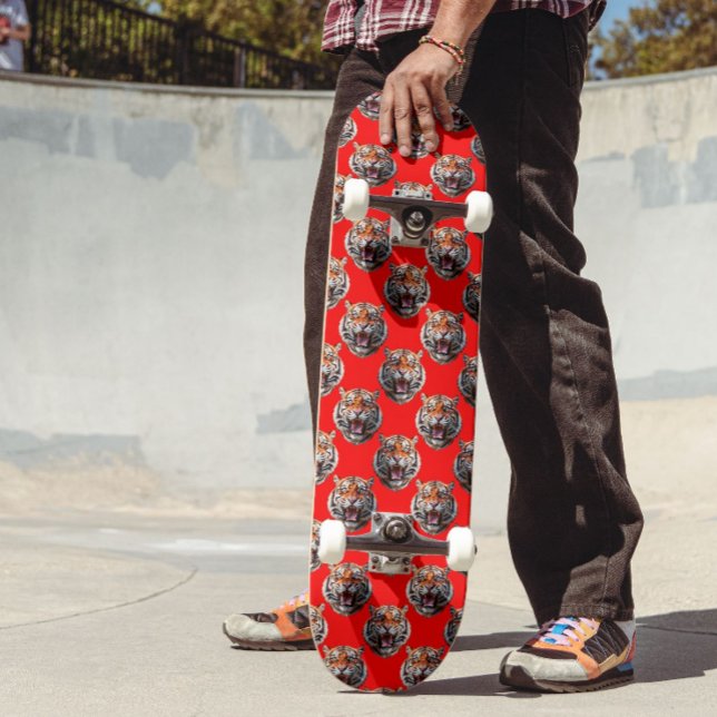 Tiger Head Pattern Design Red Skateboard (Creator Uploaded)