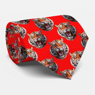 Tiger Head Pattern Design Red Tie