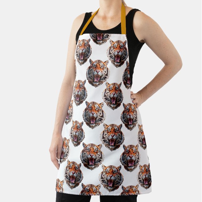 Tiger Head Pattern Design - White   Apron (Creator Uploaded)