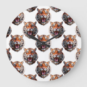Tiger Head Pattern Design - White Large Clock
