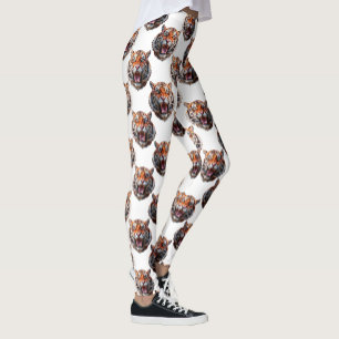 Tiger Head Pattern Design - White Leggings