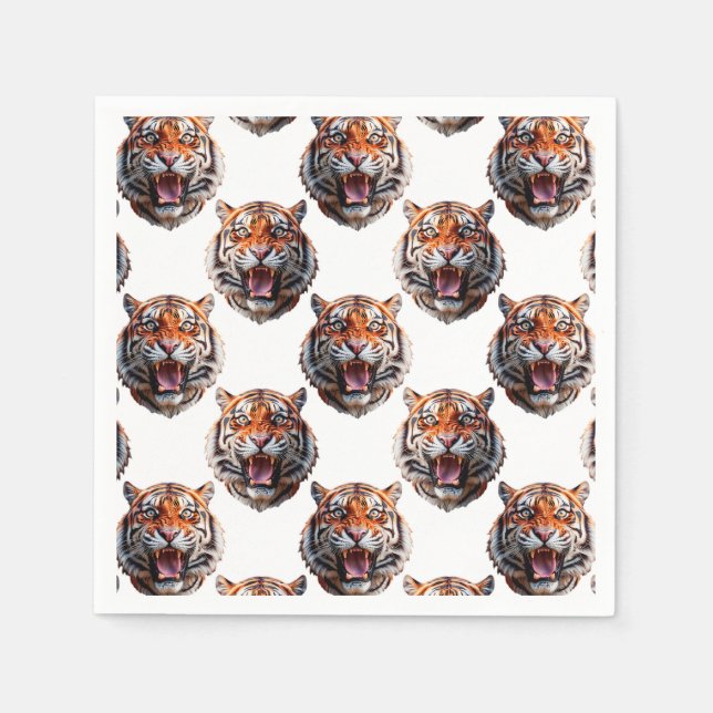 Tiger Head Pattern Design - White   Napkin (Front)