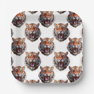 Tiger Head Pattern Design - White   Paper Plate
