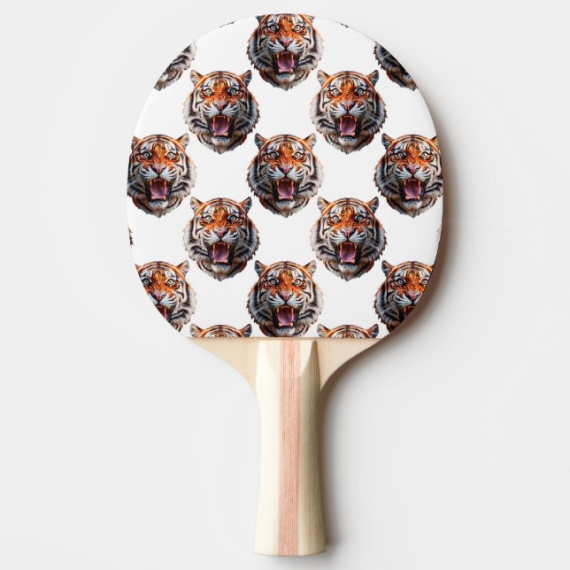 Tiger Head Pattern Design - White   Ping Pong Paddle (Front)