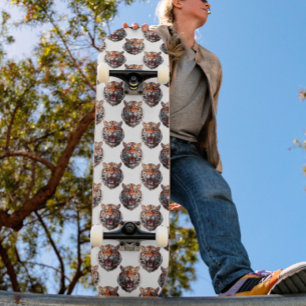 Tiger Head Pattern Design - White   Skateboard
