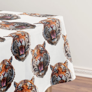 Tiger Head Pattern Design - White Tablecloth