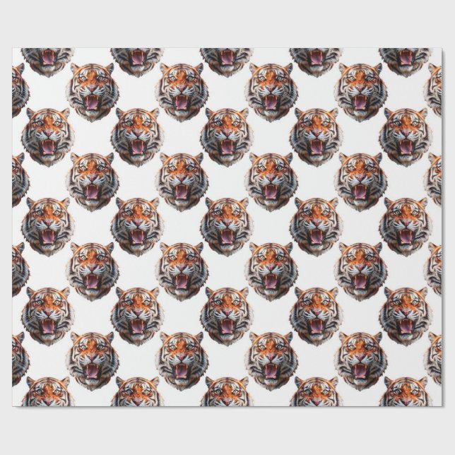 Tiger Head Pattern Design - White   Wrapping Paper (Flat)