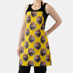 Tiger Head Pattern Design Yellow Apron