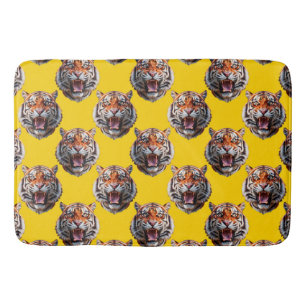 Tiger Head Pattern Design Yellow Bath Mat