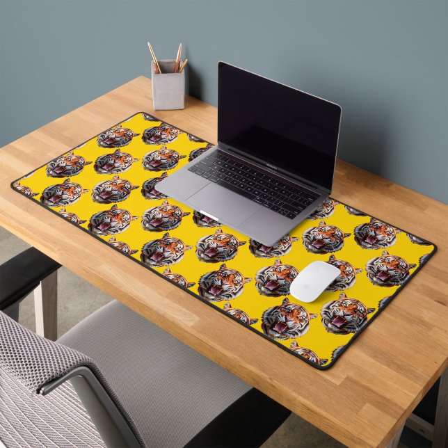 Tiger Head Pattern Design Yellow  Desk Mat (Creator Uploaded)
