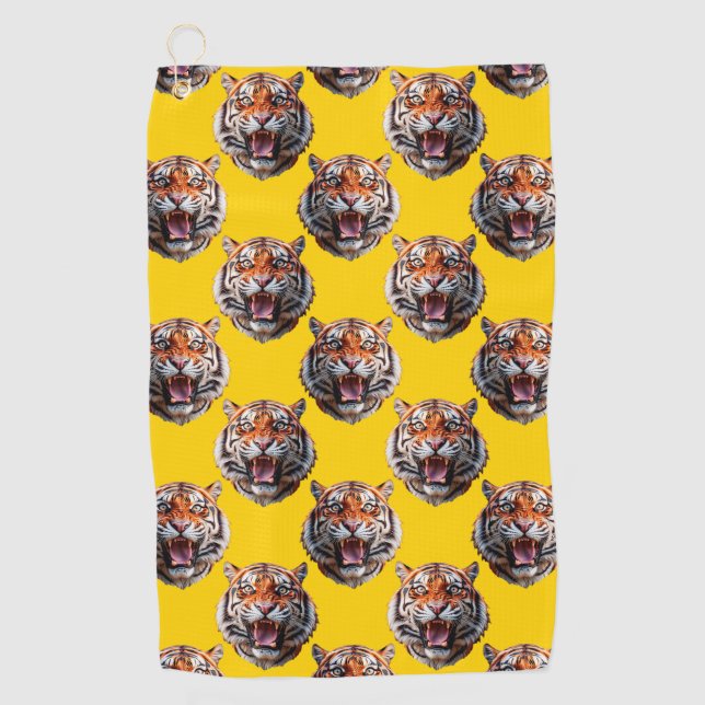 Tiger Head Pattern Design Yellow  Golf Towel (Front)