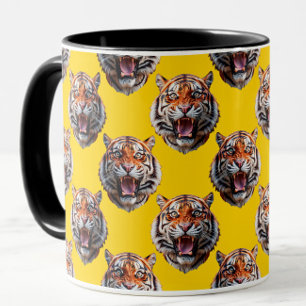 Tiger Head Pattern Design Yellow  Mug