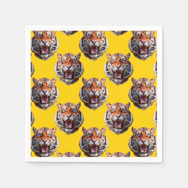 Tiger Head Pattern Design Yellow  Napkin (Front)
