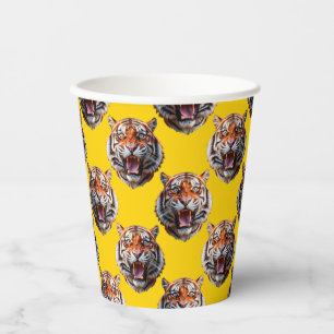 Tiger Head Pattern Design Yellow Paper Cups