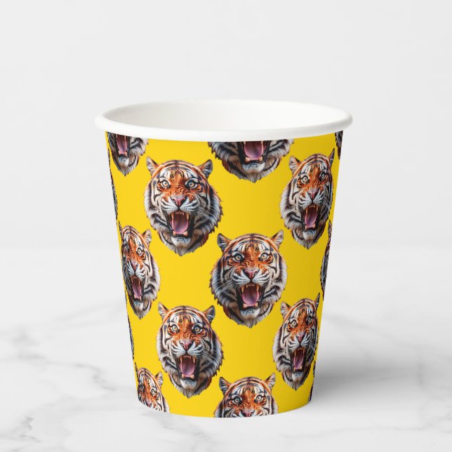 Tiger Head Pattern Design Yellow  Paper Cups (Front)