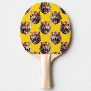 Tiger Head Pattern Design Yellow  Ping Pong Paddle