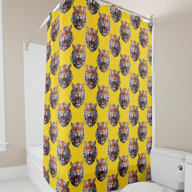 Tiger Head Pattern Design Yellow  Shower Curtain (Creator Uploaded)