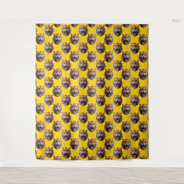 Tiger Head Pattern Design Yellow  Tapestry (Front)