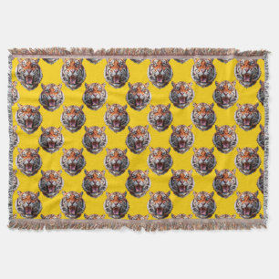 Tiger Head Pattern Design Yellow  Throw Blanket
