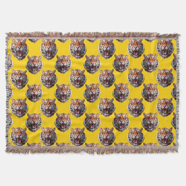 Tiger Head Pattern Design Yellow  Throw Blanket (Front)