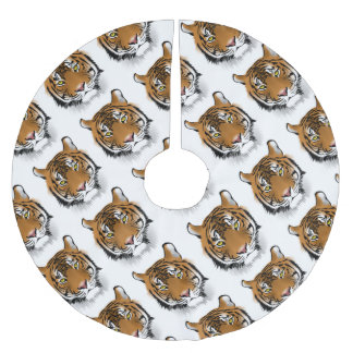 Tiger Head Print Design Brushed Polyester Tree Skirt