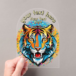 Tiger Head Rainbow colors paint stains Acrylic Invitations
