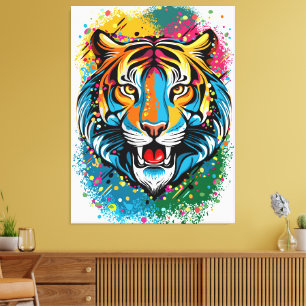 Tiger Head Rainbow colors paint stains Canvas Print