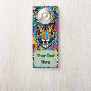 Tiger Head Rainbow colors paint stains Door Hanger
