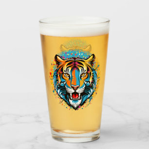 Tiger Head Rainbow colors paint stains Glass
