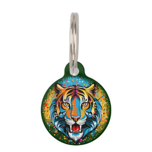 Tiger Head Rainbow colors paint stains Pet Tag