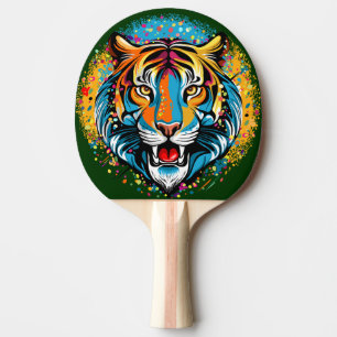 Tiger Head Rainbow colors paint stains Ping Pong Paddle