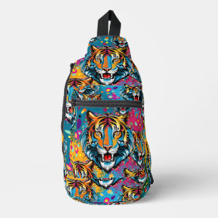 Tiger Head Rainbow colors paint stains Sling Bag
