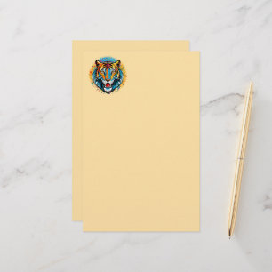 Tiger Head Rainbow colors paint stains Stationery