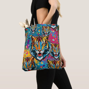 Tiger Head Rainbow colors paint stains Tote Bag