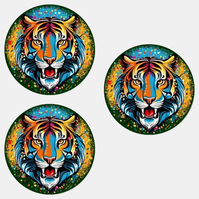 Tiger Head Rainbow colours paint stains (Group)