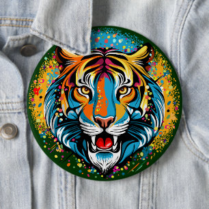 Tiger Head Rainbow colours paint stains 6 Cm Round Badge